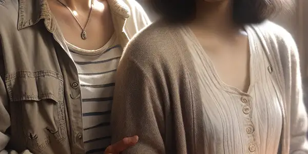 Two sisters share a warm, intimate moment in a cozy room, reflecting their deep bond and support for each other.